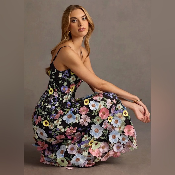 Azazie Dresses & Skirts - Azazie Atelier Nia Black And Multi Floral Midi Dress